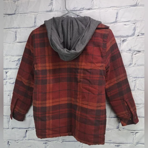 Tommy Bahama Kids Boys Shirt Jacket Quilted Hoodie Winter Red Plaid Size XL (14) - Picture 4 of 11